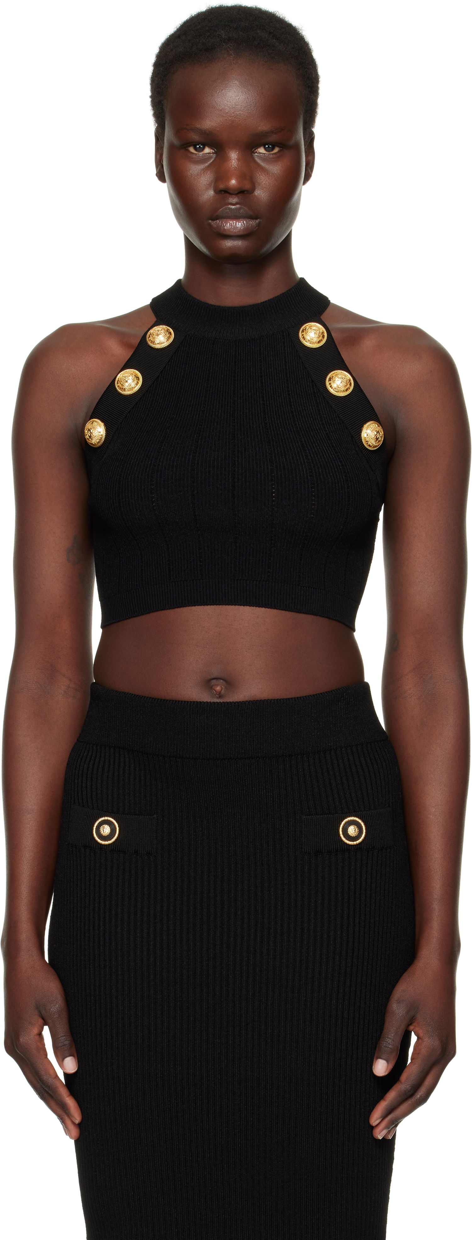 Пола Balmain Balmain Halterneck Knit Cropped Top Черно | EF1AB390KB07, 0