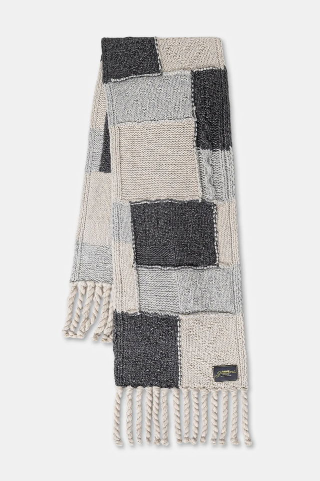 Knitted Wool Cotton Bubble Patchwork Scarf
