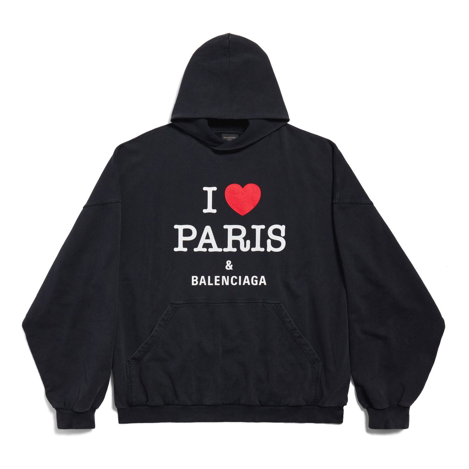 Суитчър Balenciaga I Love Paris Hoodie Large Fit Черно | 803265TRVM61041, 0