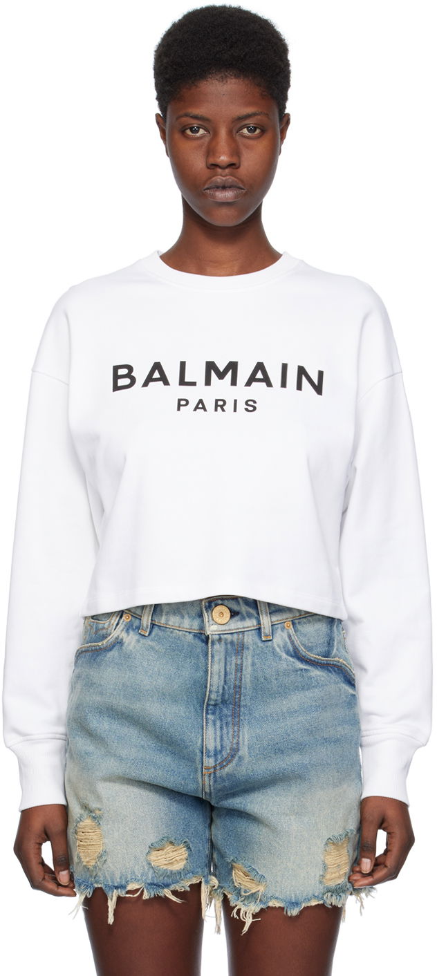 Суитчър Balmain Printed Sweatshirt Бяло | CF1JO065BB02, 0