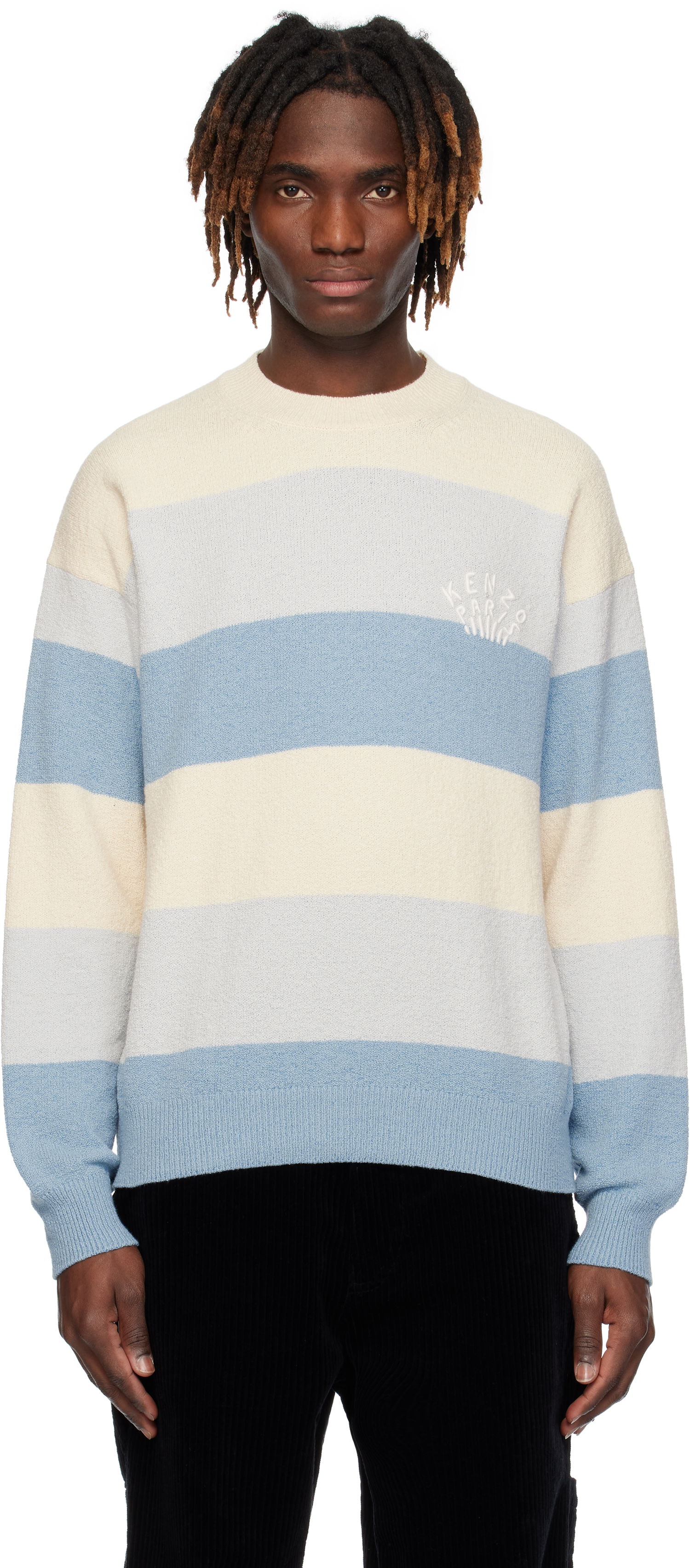 Пуловер KENZO Kenzo Paris Embroidered Striped Sweater Синьо | FF55PU7063CC, 0