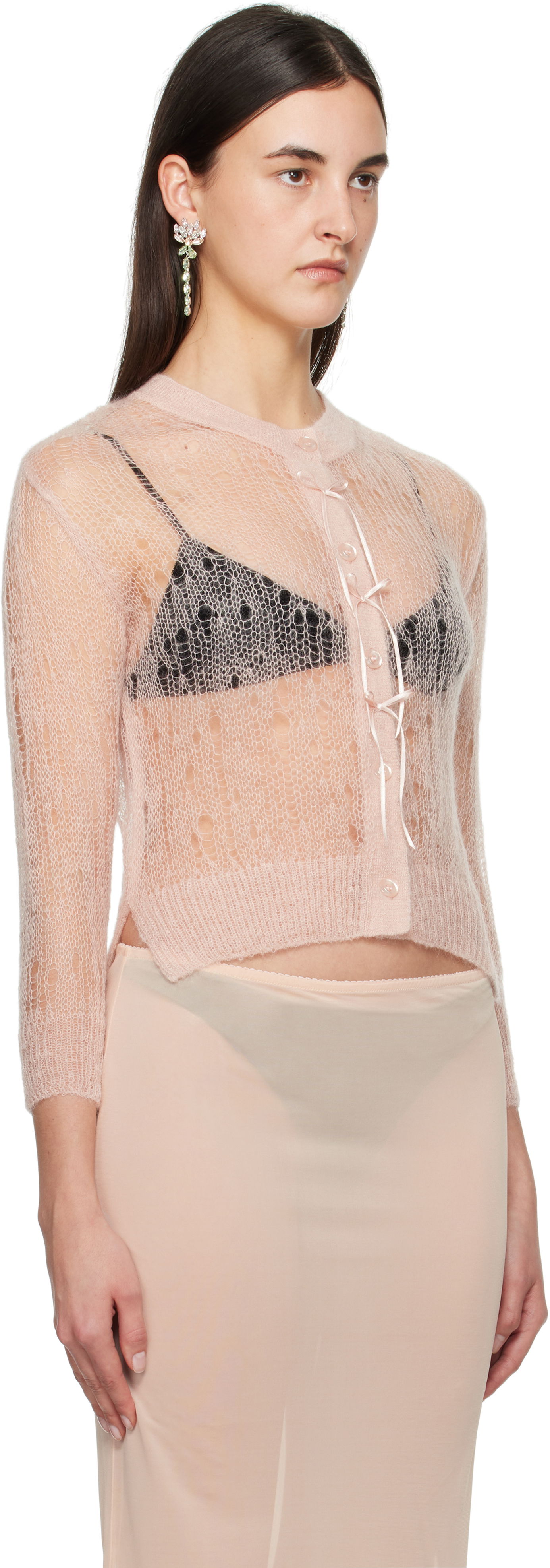 Пуловер Simone Rocha Simone Rocha Cropped Open Knit Cardigan Розово | AMK20R 0643, 1