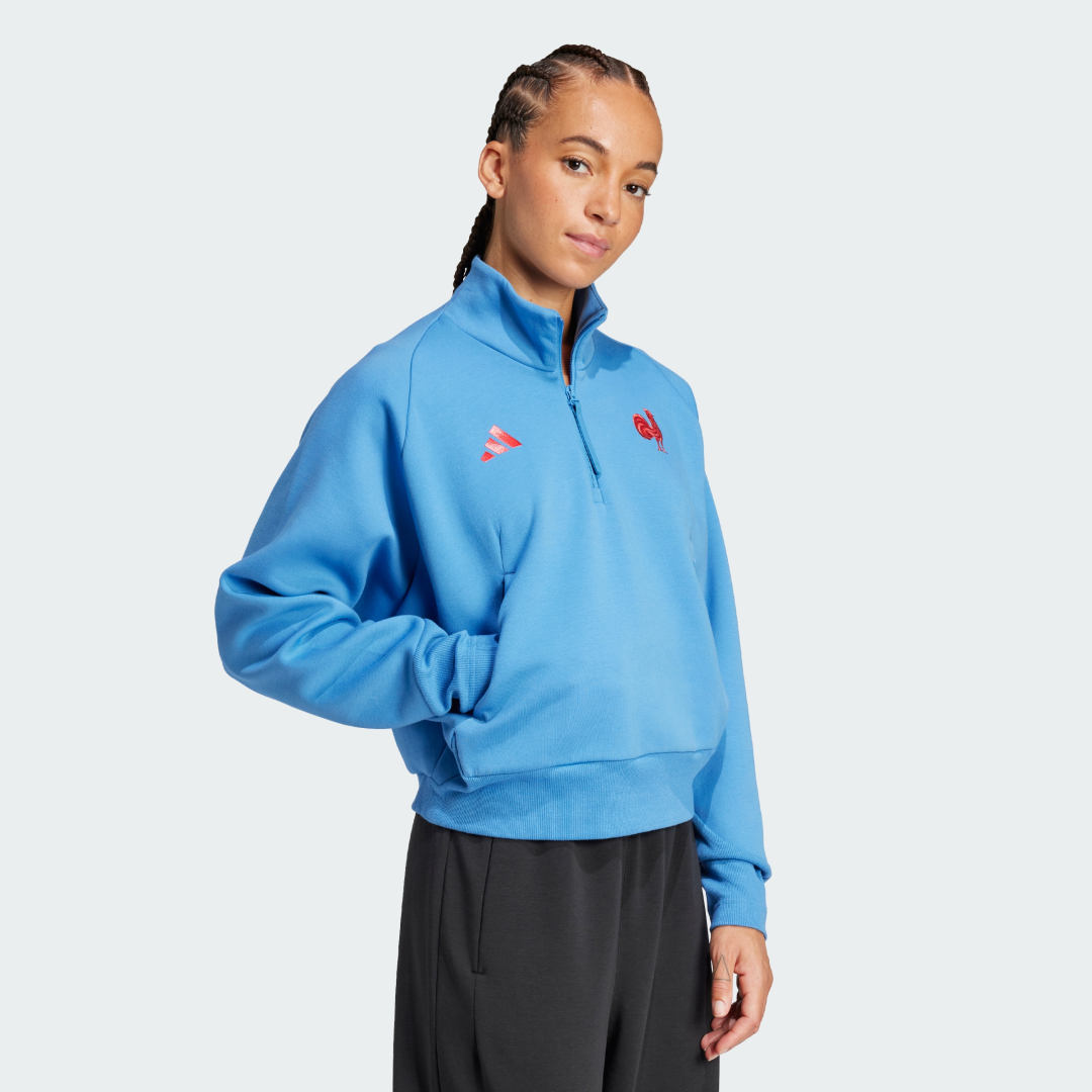 Суитчър adidas Performance Blue Quarter-Zip Sweatshirt Синьо | JC8557, 1