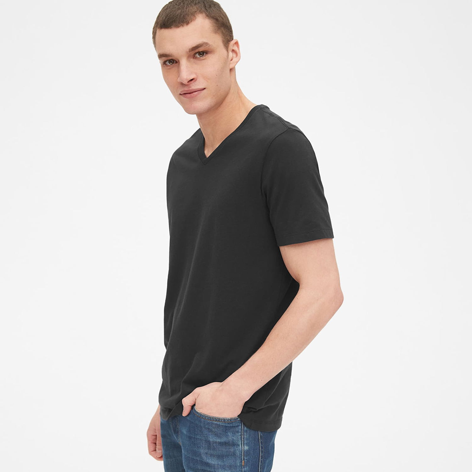 Тениска GAP T-shirt Classic Vneck Tee True Black M Черно | 440768-03, 0