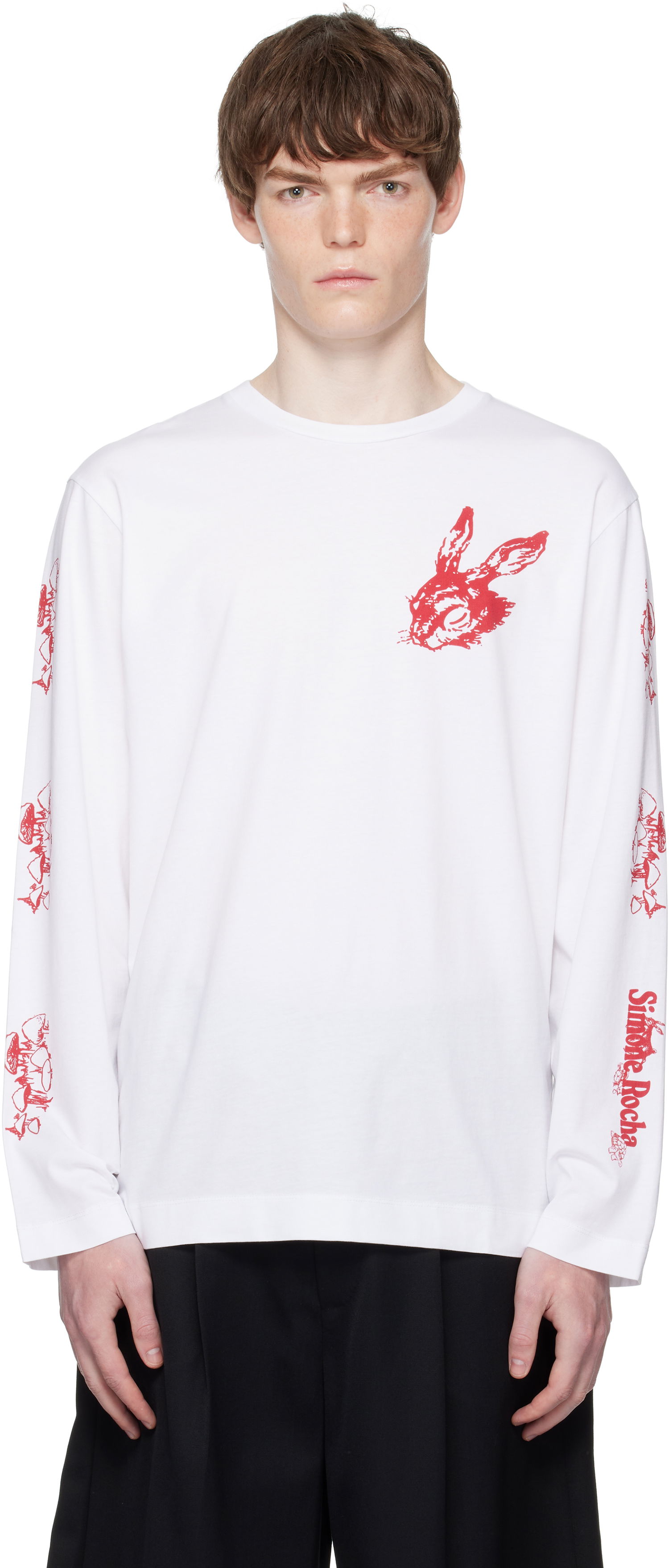Тениска Simone Rocha Simone Rocha Tortoise & Hare Graphic Long Sleeve T-Shirt Бяло | 5194P51-M 0569, 0