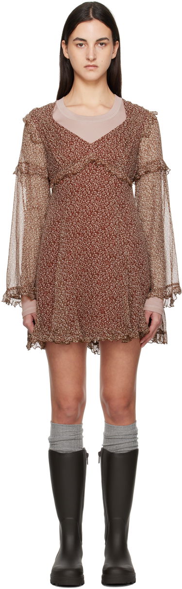 Pокля Max Mara Weekend Floral Print Ruffle Mini Dress Кафяво | 2425226013600, 0