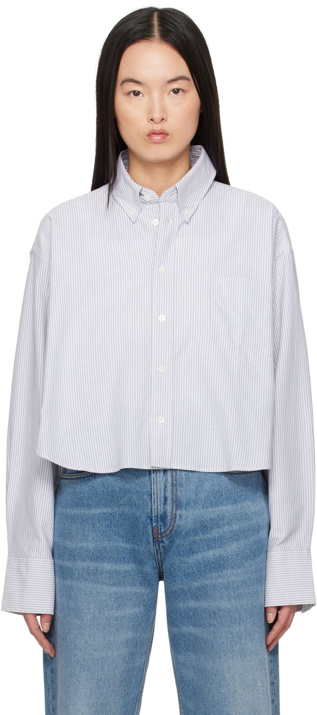 Cotton Cropped Oversized Striped Button-Down Shirt
