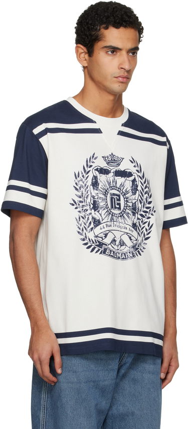 Тениска Balmain Varsity Balmain Crest Print T-shirt Тъмно синьо | FH1EG155GE96, 1