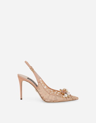 Кецове и обувки Dolce & Gabbana Slingback Lace Pumps Бежово | CG0712AQ07480240, 0
