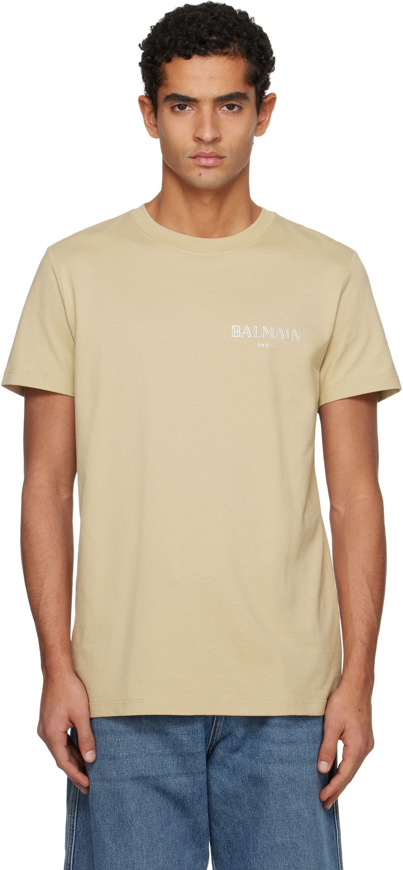 Тениска Balmain Vintage Gel 'Balmain' Logo T-shirt Бежово | FH1EF000GD84