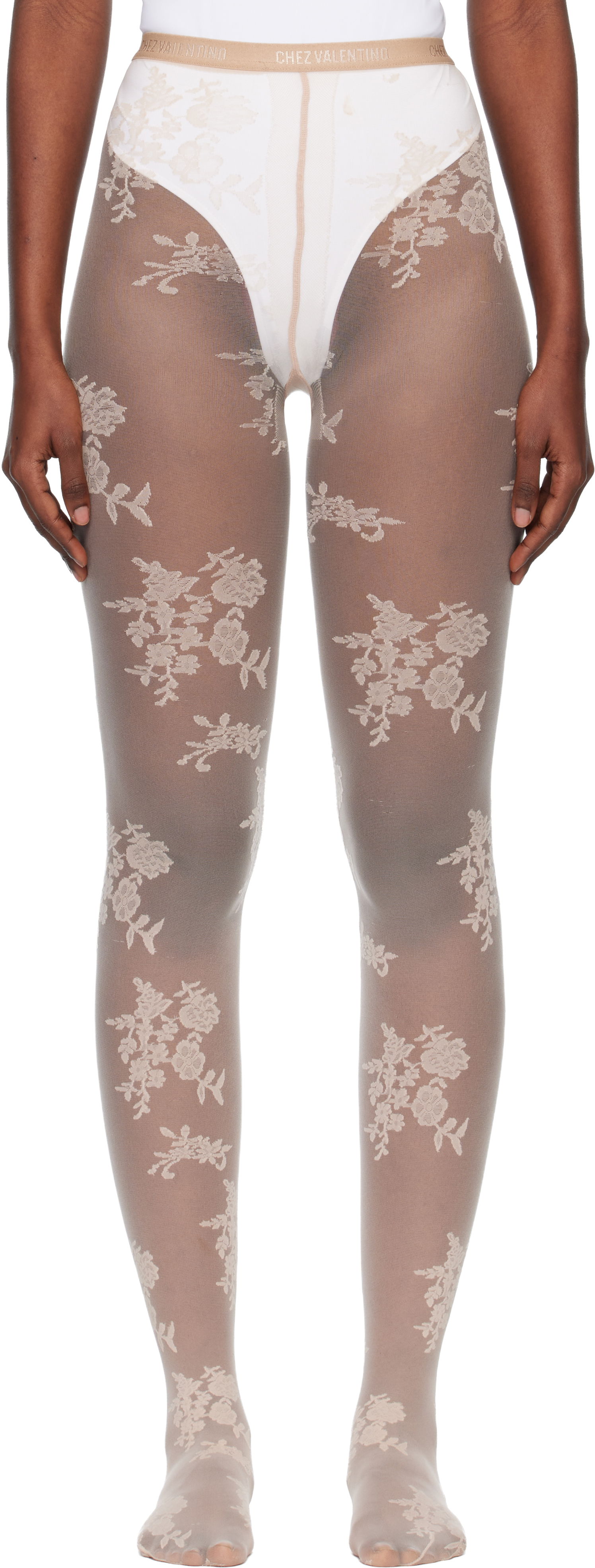 Чорапи Valentino Sheer Floral Lace Lycra Tights Бежово | 7B0KI04Y9LV, 0