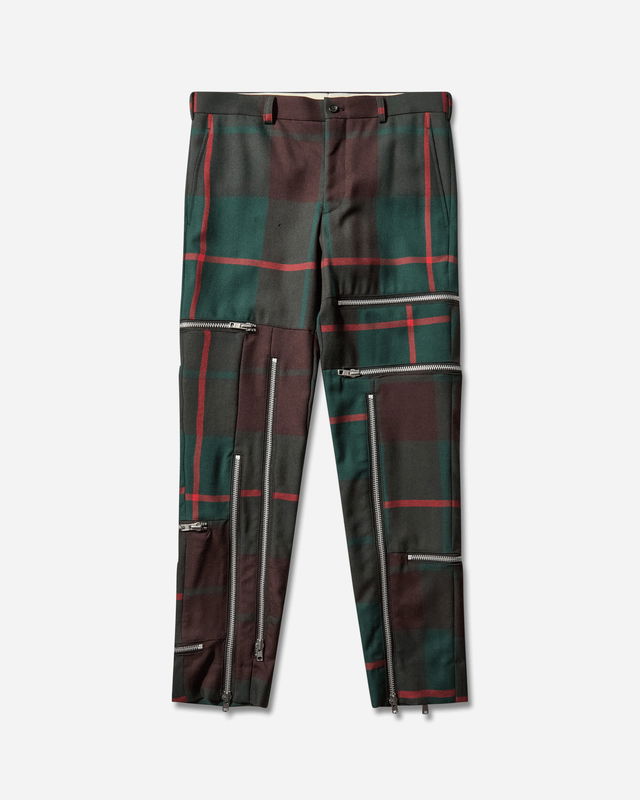 Wool Tartan Check Zip Trousers