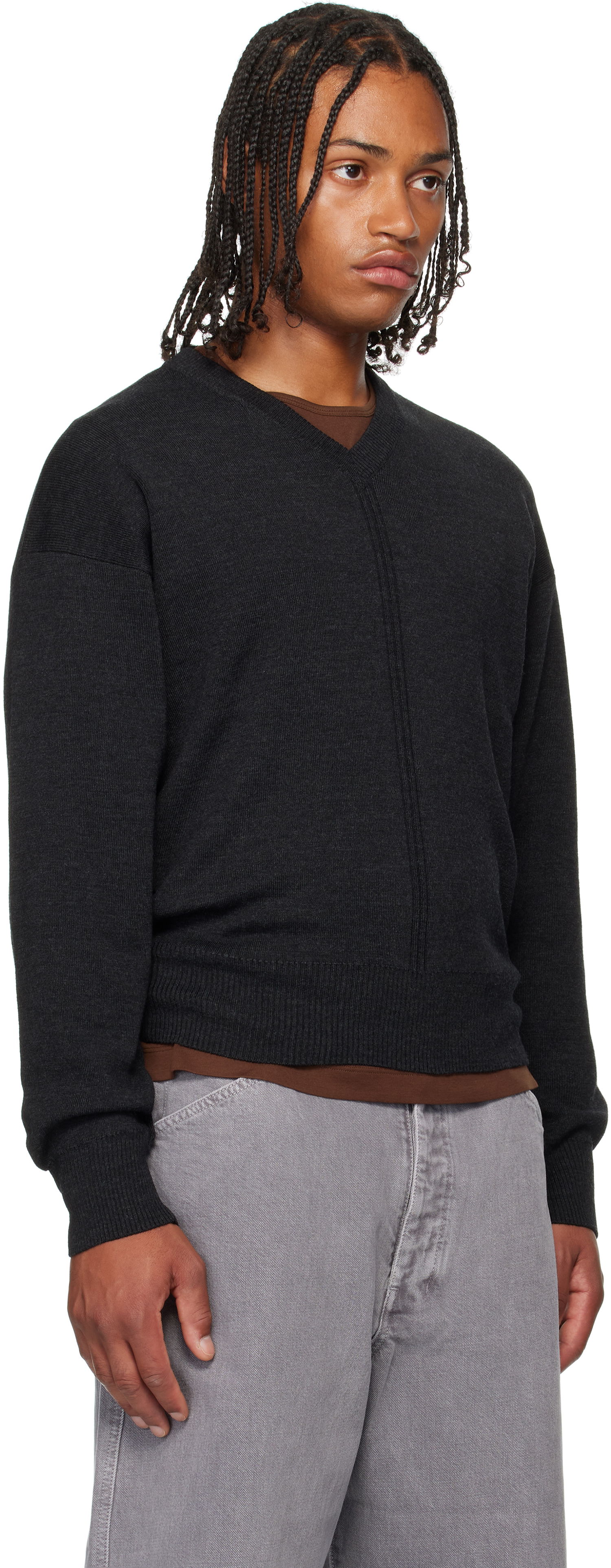Пуловер LEMAIRE LEMAIRE V-Neck Sweater Черно | TO1430 LK087, 1