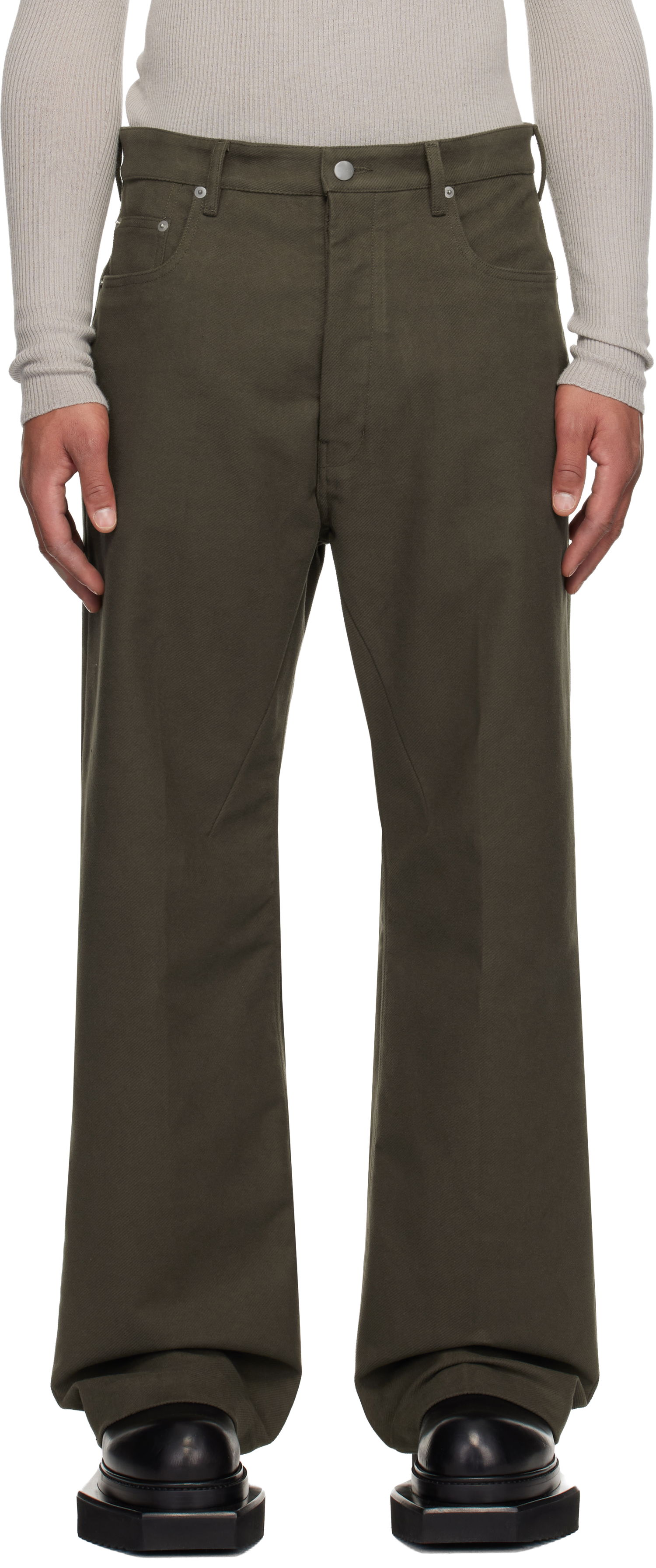 Дънки Rick Owens Concordians Geth Wide-Leg Twill Jeans Зелено | RU02E1333 TB, 0