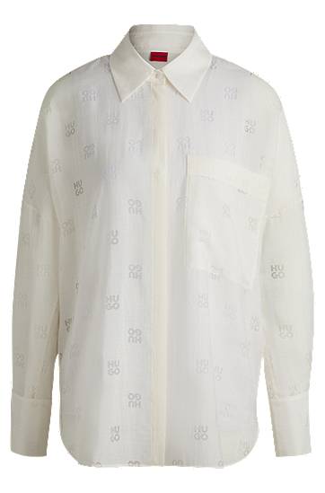 Риза BOSS Oversized Blouse with Burnout Logo Print Бяло | 50531562, 0