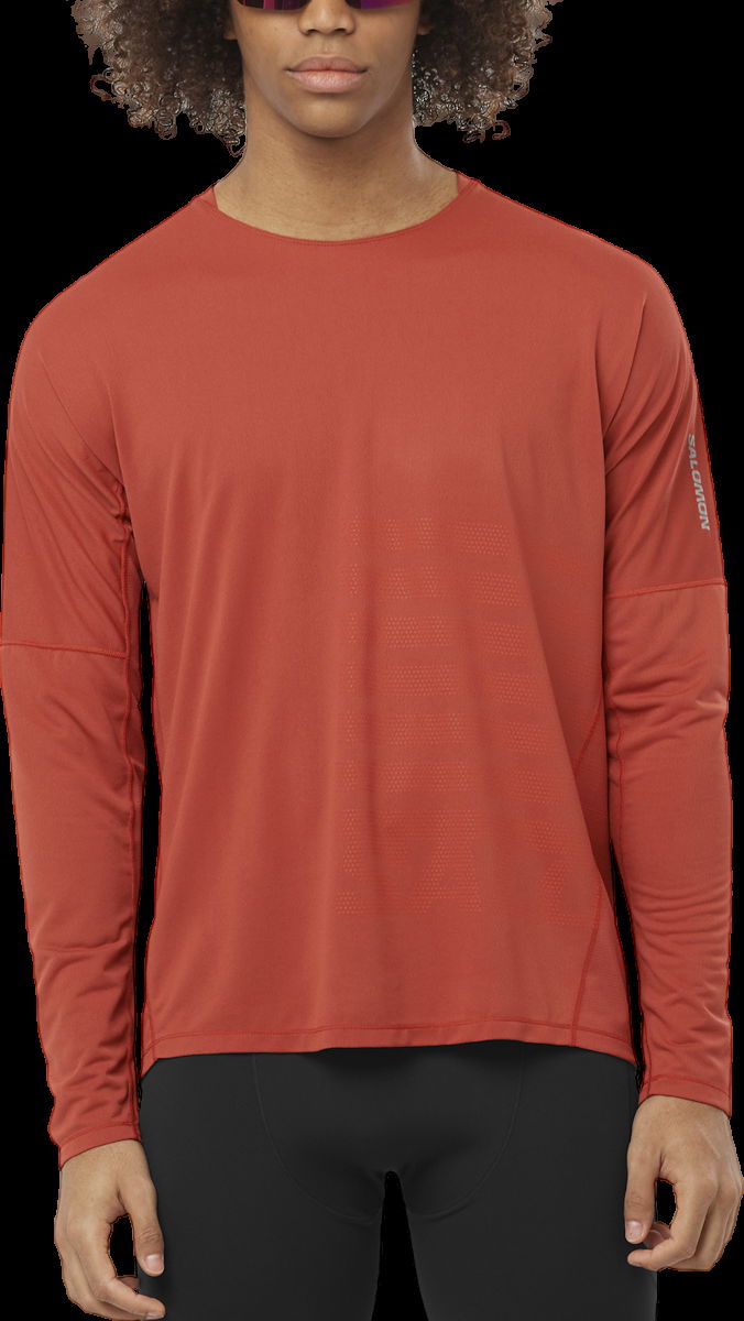 Тениска Salomon Long Sleeve Running T-Shirt Червено | lc2367600, 0