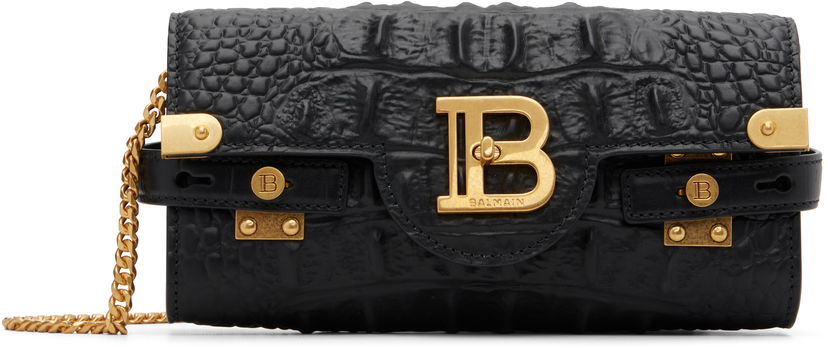 Чанта през рамо Balmain B-Buzz 23 Croc-Embossed Calfskin Chain Bag Черно | FN0LE596LOBC