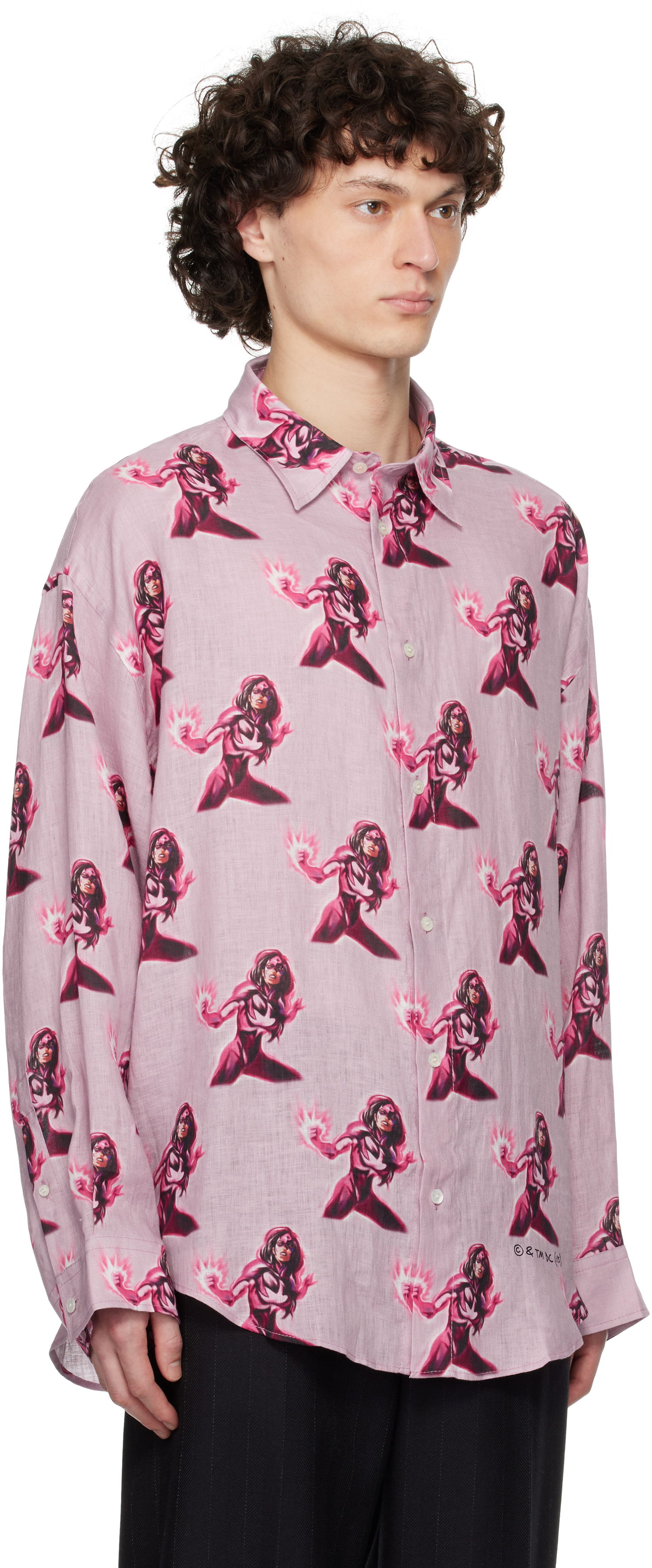 Риза Acne Studios Acne Studios Marvel Hero Print Linen Button-Down Shirt Розово | BB0624-, 1