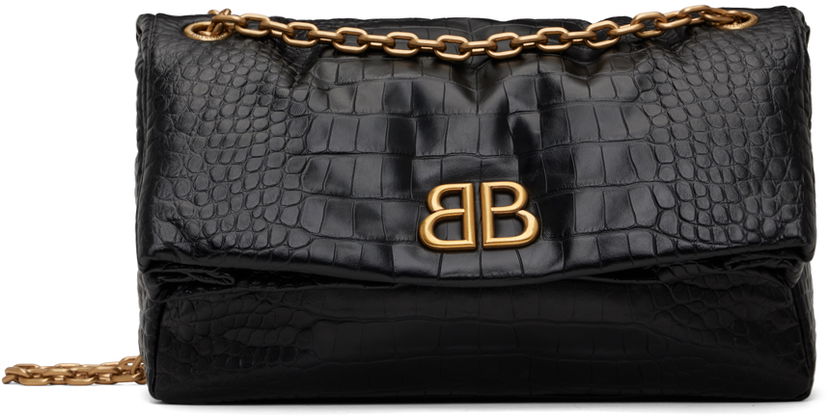 Чанта през рамо Balenciaga Black Monaco Medium Chain Bag Черно | 765945 2AAZA