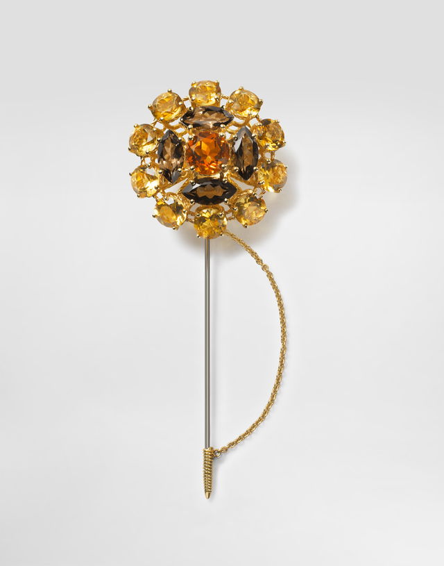 Dolce & Gabbana Sicily Brooch with Madera Quartz, Smoky Quartz, and Citrines