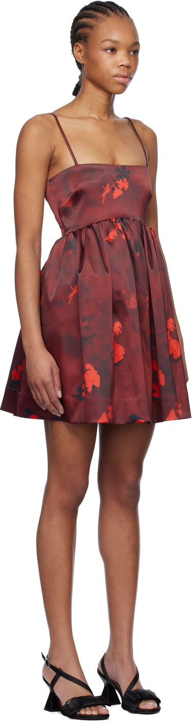 Pокля GANNI GANNI Floral Print Satin Strap Mini Dress Червено | W0000, 1