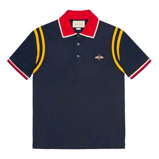 Поло тениска Gucci Bee Embroidered Polo Shirt Синьо | 500971-X9M37-4033