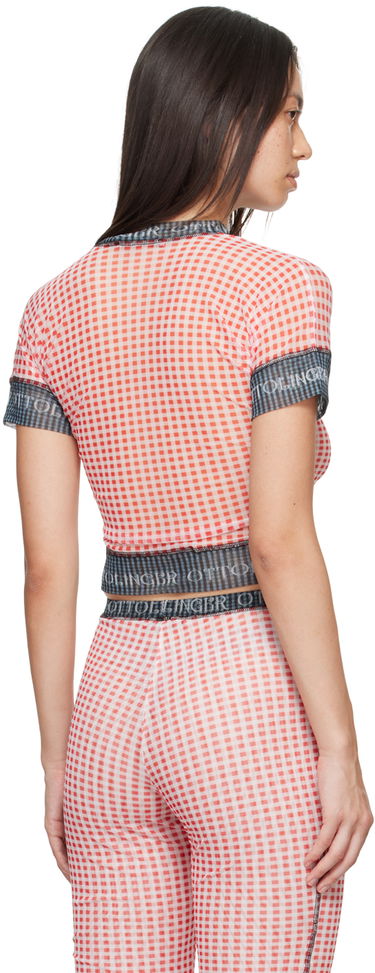 Съкратен топ Ottolinger Ottolinger Check Mesh T-Shirt Червено | 1010101821, 2