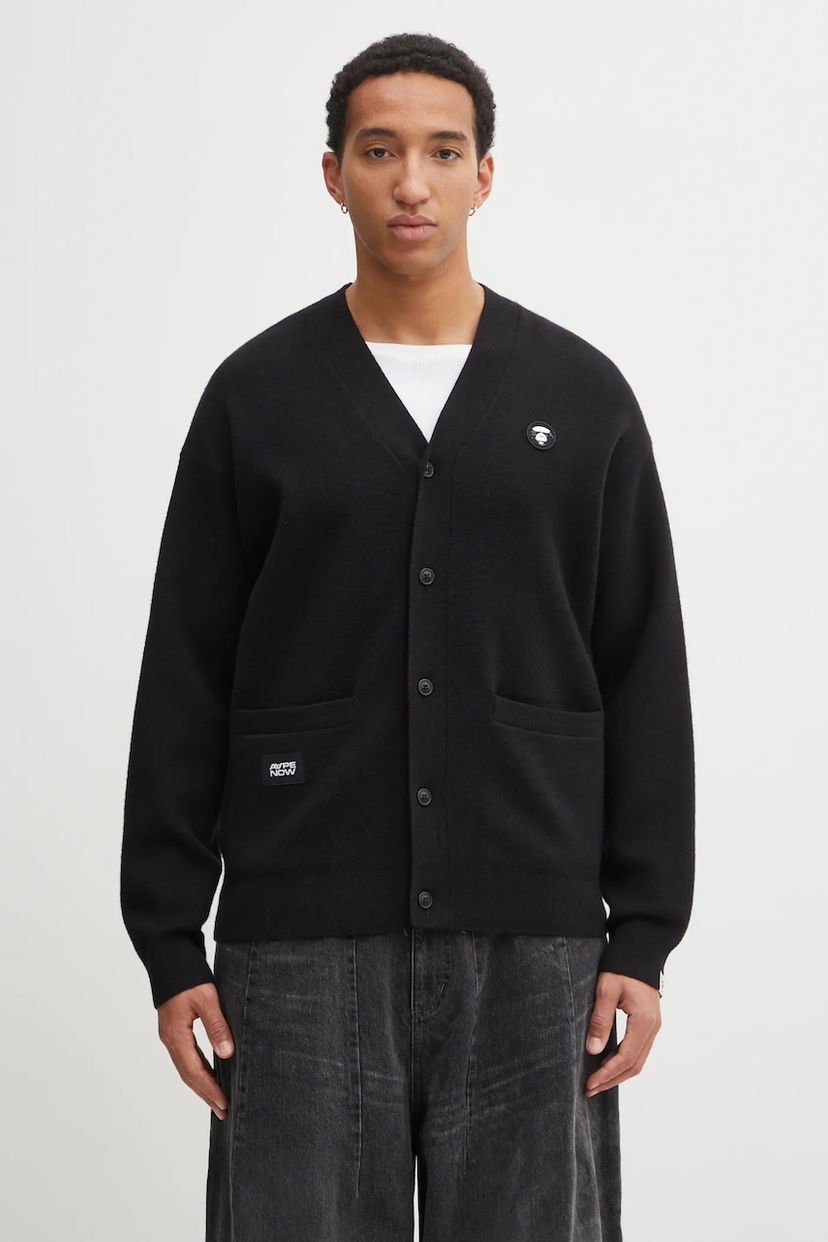 Пуловер AAPE by A Bathing Ape AAPE Now V-Neck Button-Front Cardigan Черно | AAPKNMC356XXP
