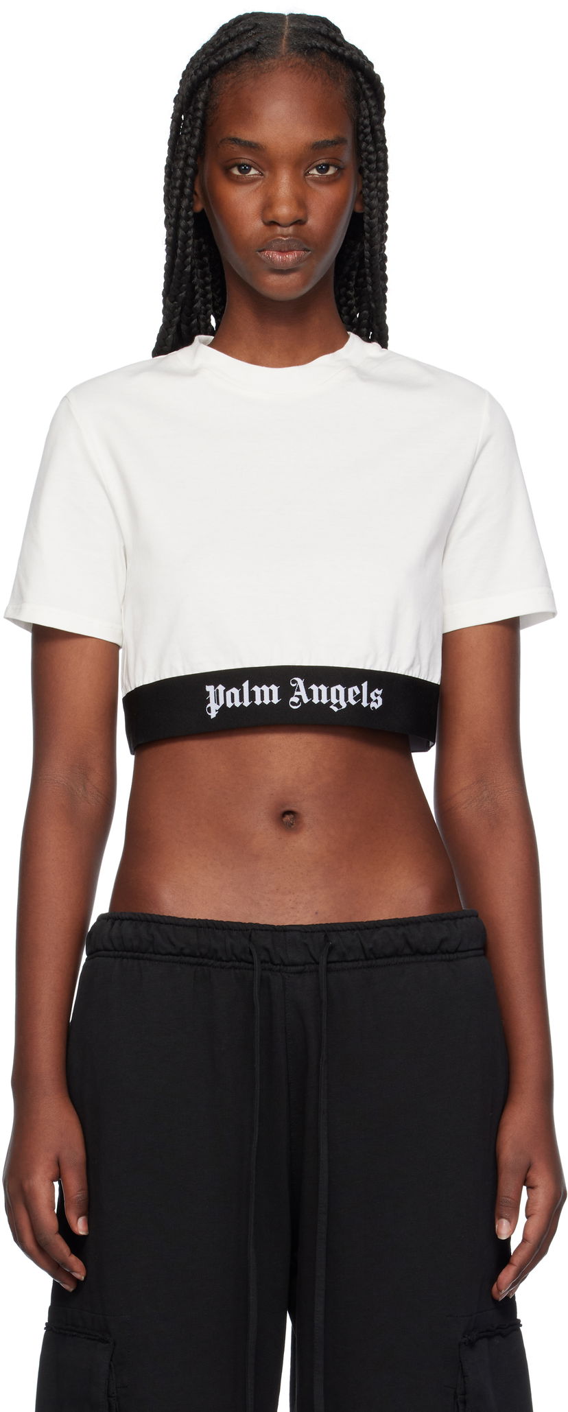 Съкратен топ Palm Angels Logo Tape Cropped Бяло | PWAA067C99JER0010310