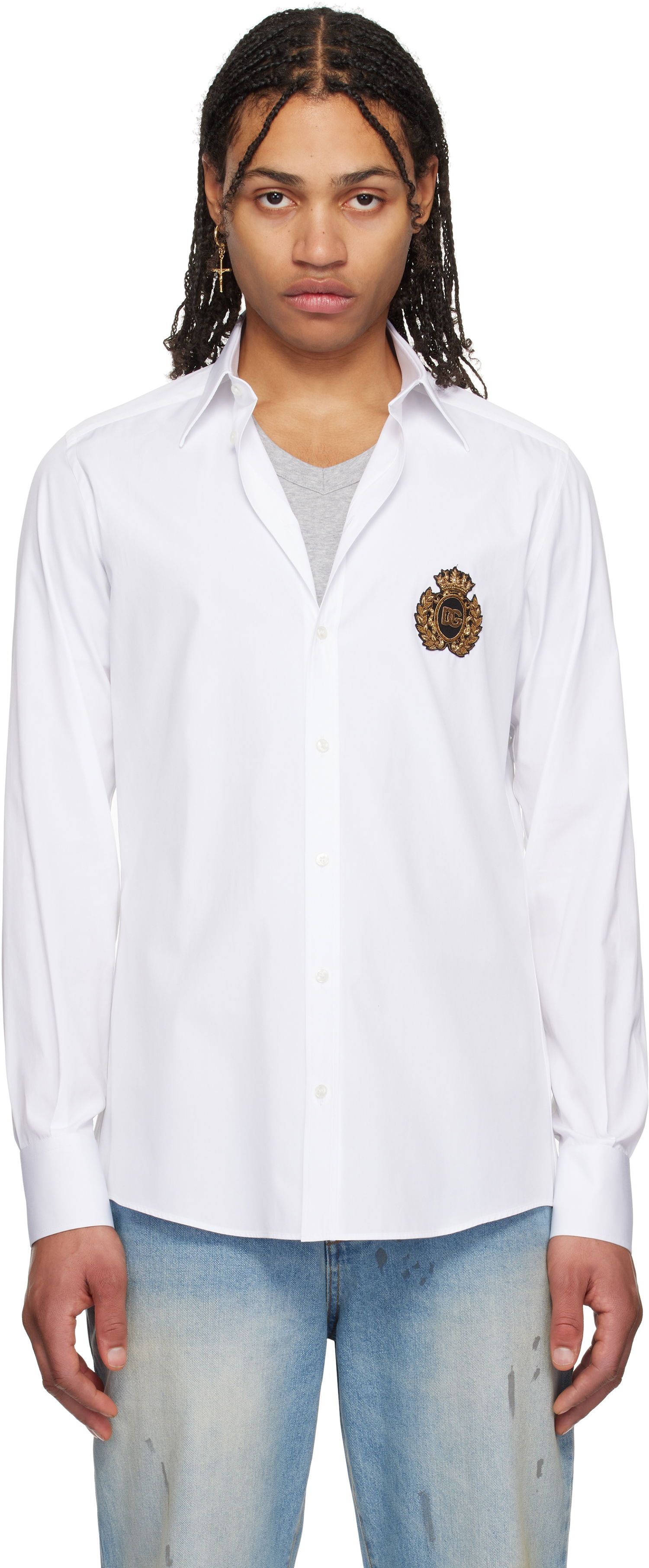 Риза Dolce & Gabbana Dolce&Gabbana Heraldic Patch Cotton Shirt Бяло | G5ML1ZGI757, 0