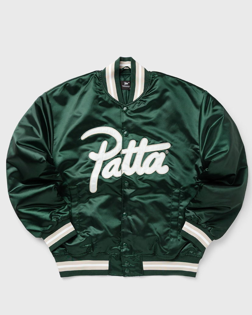Яке бомбър Patta Satin Varsity Jacket with Script Logo Зелено | POC-AW25-5000-348-0016-201