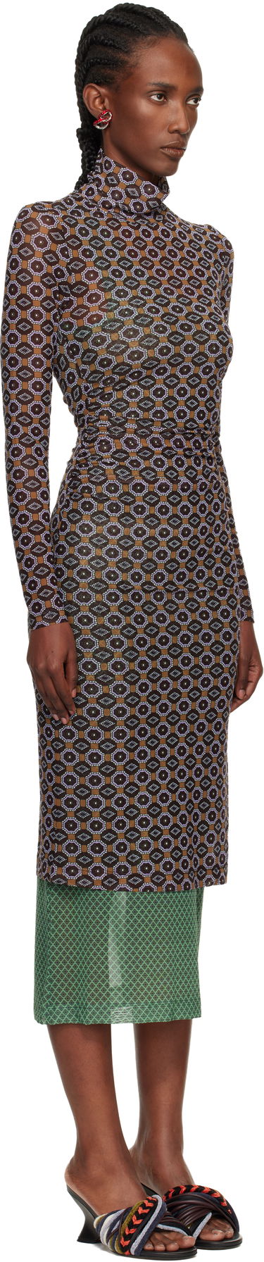 Pокля Dries Van Noten Dries Van Noten Geometric Pattern Transparent Mesh Turtleneck Midi Dress Многоцветен | 252-011124-2623, 4