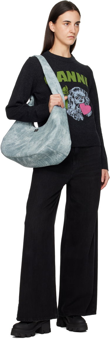 Чанта през рамо GANNI Medium Acid Wash Denim Hobo Bag Синьо | A6866, 3