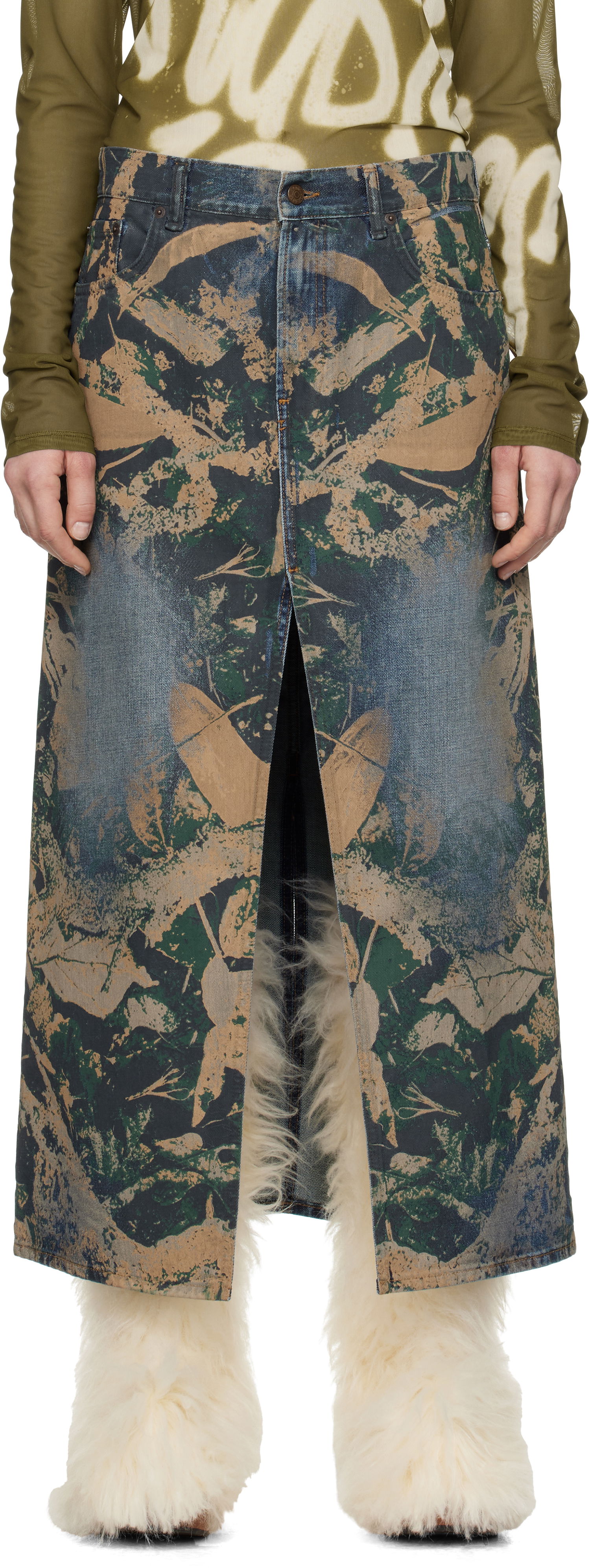 Пола Acne Studios Acne Studios Graphic Print Denim Maxi Skirt Синьо | AF0506-, 0