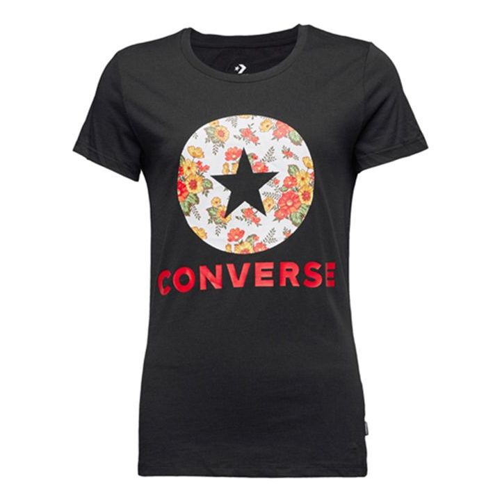Тениска Converse Flowers Print Short Sleeve T-Shirt Черно | 10017396-A01