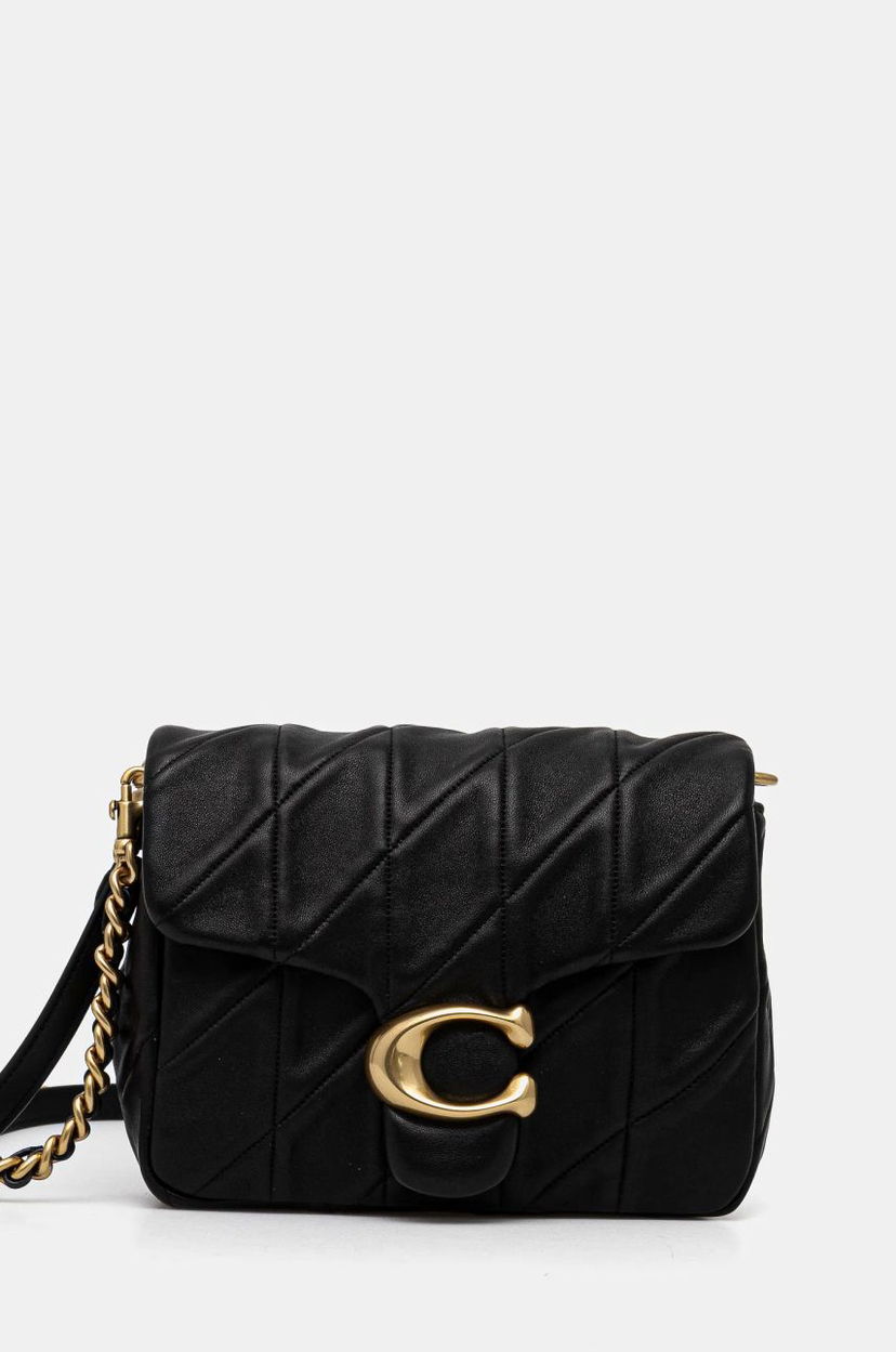 Чанта през рамо Coach Black Leather Shoulder Bag With Chain Черно | CW629