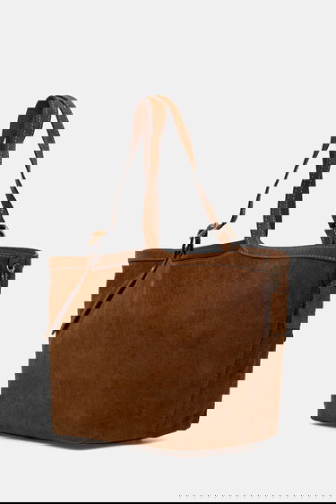Голяма пазарска чанта Coach Coach Suede Tote Bag Кафяво | CBN47, 1