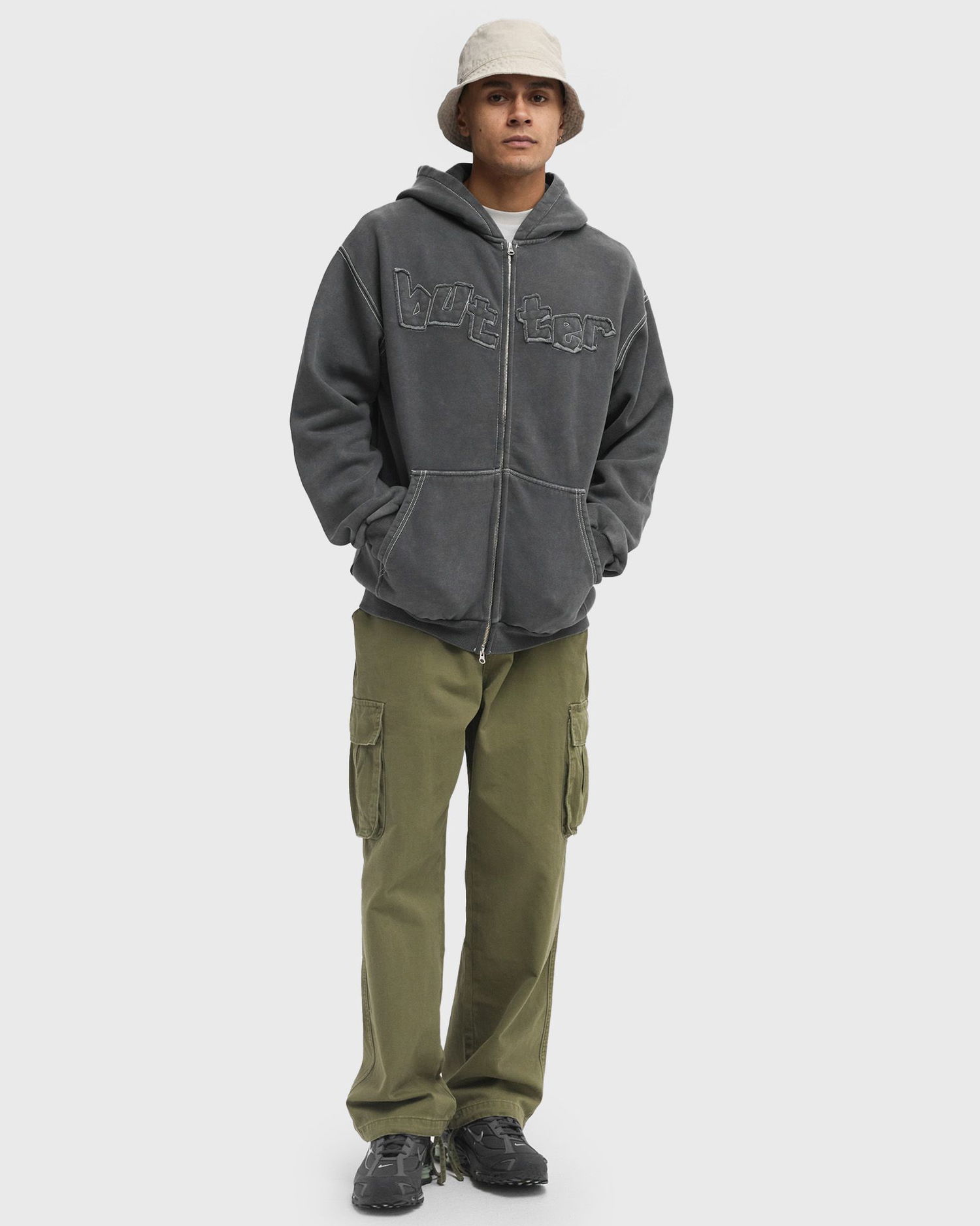 Суитчър Butter Goods Mineral Wash Zip Hoodie Сиво | P20199, 1