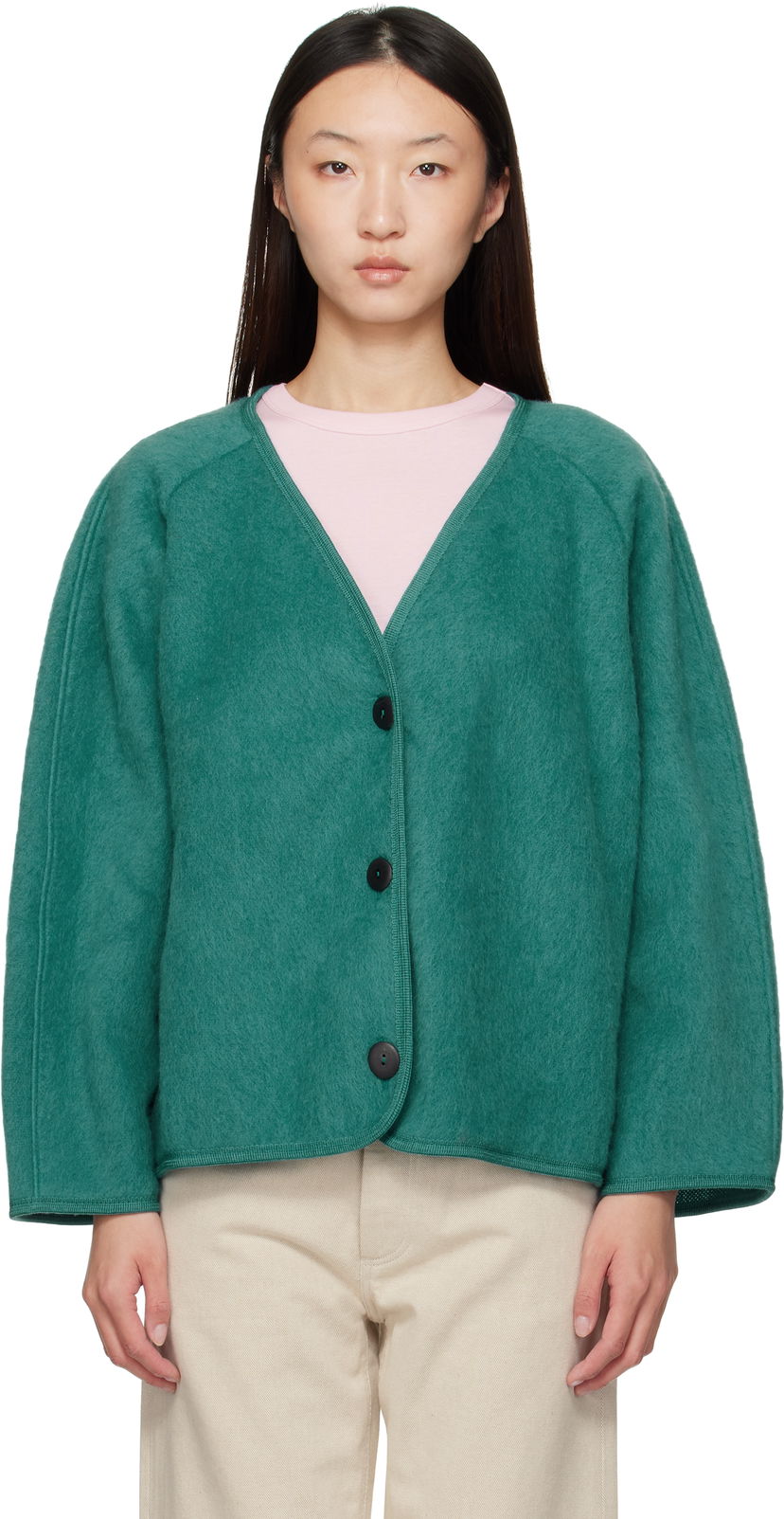 Яке Baserange Fortu V-Neck Button-Up Cardigan Jacket Зелено | OUFJ-BW-AU25