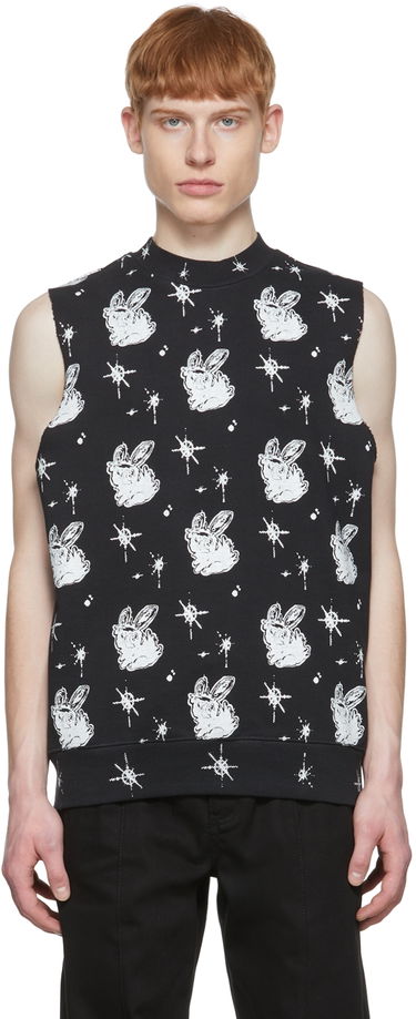 Потник We11done We11done Cotton Graphic-Print Sleeveless T-Shirt Черно | WD-TV1-22-559-U-BK, 0
