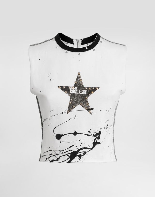 Dolce & Gabbana Sleeveless Jersey T-Shirt with Star Print