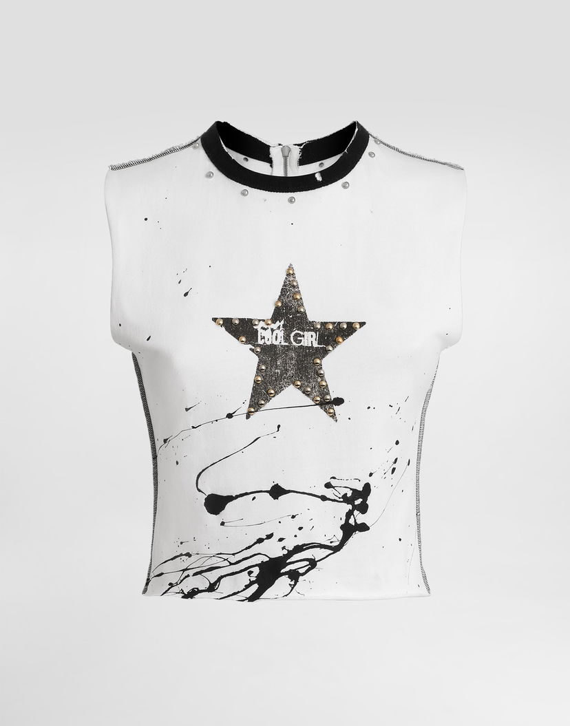 Тениска Dolce & Gabbana Dolce & Gabbana Sleeveless Jersey T-Shirt with Star Print Бяло | F8W00TGDDHWS9000