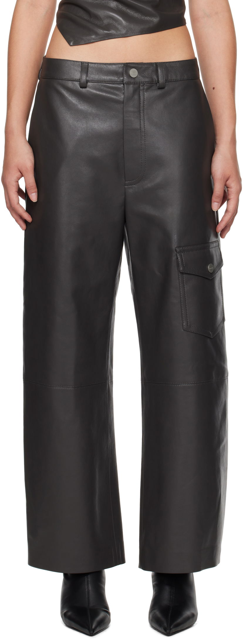 Карго панталони Nanushka Regenerated Leather Wide Leg Pants Черно | NW24FWPA37869