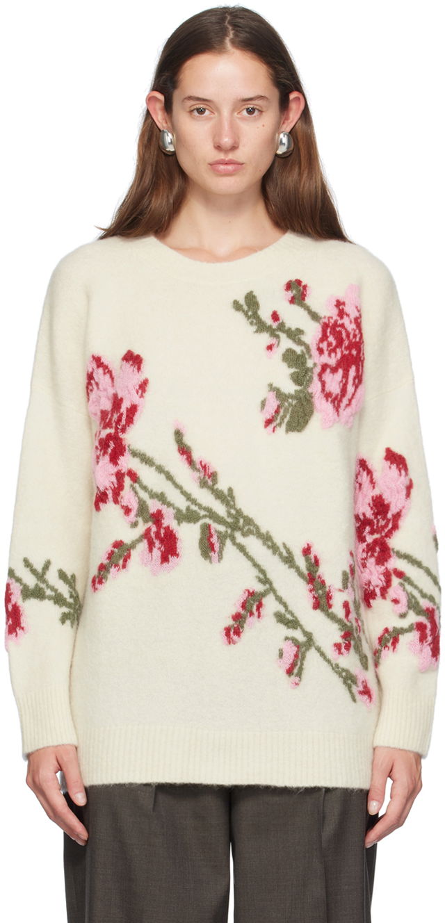 Blumarine Jacquard Rose Crewneck Sweater