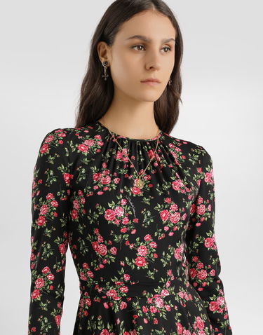 Pокля Dolce & Gabbana Long Sleeve High Neck Small Rose Bouquets-print Charmeuse Midi Dress Многоцветен | F60HMTFSA8BHN5XP, 3