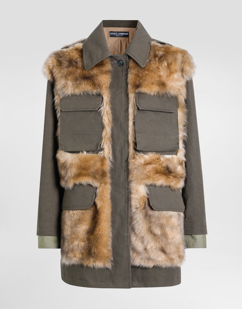Яке Dolce & Gabbana Dolce & Gabbana Women's Fur and Gabardine Long Jacket Зелено | F9T60ZHUMV1V0688