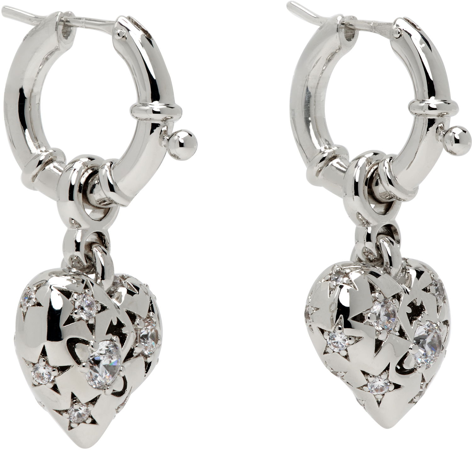 Обеци Vivienne Westwood Lee Heart Drop Earrings with Crystals Металик | 6202017F-02P102-, 1