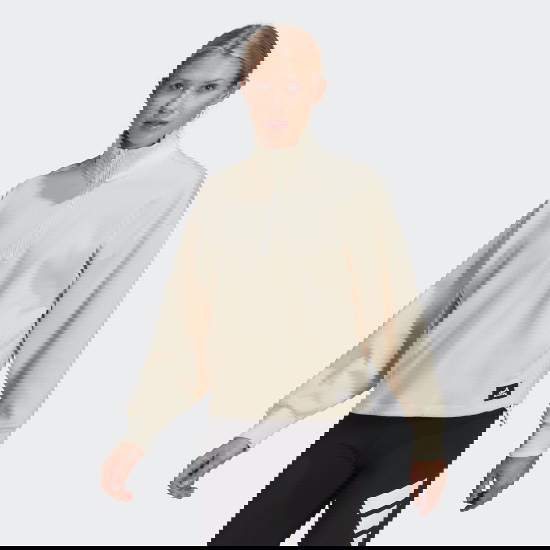 Суитчър adidas Performance Sportswear Future Icons Quarter-Zip Hoodie Бежово | HC1641, 1