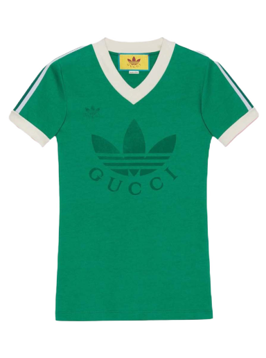 Тениска Gucci x adidas V-Neck T-Shirt Зелено | ‎693636 XJEBZ 3816