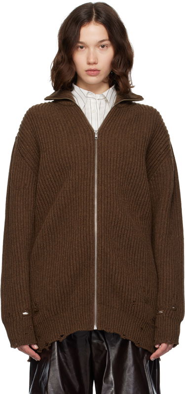 Пуловер Maison Margiela MM6 Maison Margiela Ribbed Knit Zip-Up Sweater Кафяво | S52AM0322 M13138, 0
